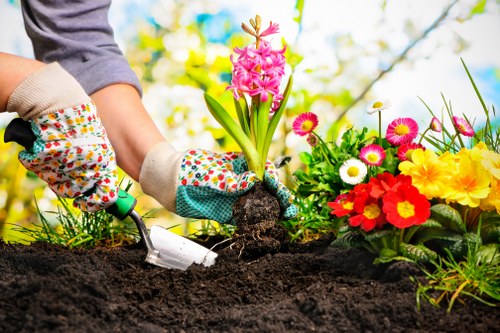 Local team preparing soil and planting beds in Staines